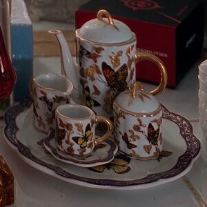 Butterfly Motif Tea Set with Gold Accents